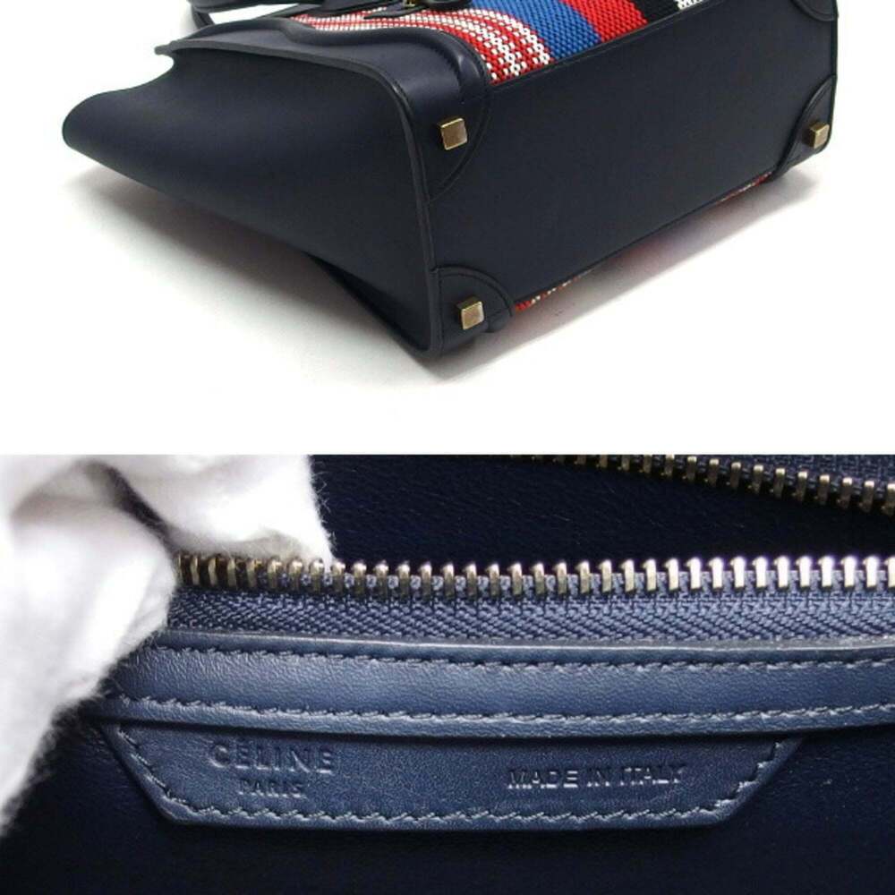 Celine Luggage Micro Shopper Striped Handbag Dark Navy - Picture 4 of 11